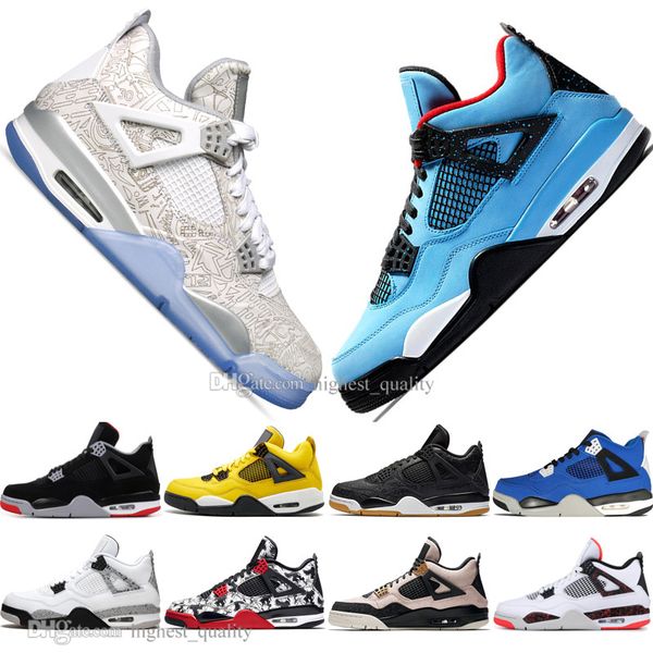 

bred 4 4s what the cactus jack laser wings mens basketball shoes denim blue pale citron men sports designer sneakers 5.5-13