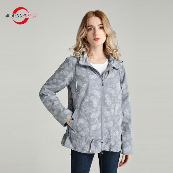 

modern new saga 2020 spring women jacket autumn women coat hooded fashion jackets ladies print jacket russian, Black;brown