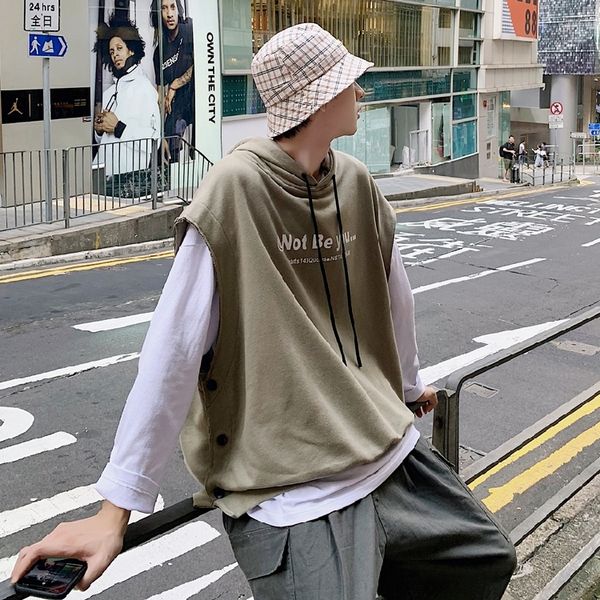 

2019 spring and autumn hong wind loose printed hooded fake two-piece sweatshirt jacket men's tide fashion casual pullover m-2xl, Black