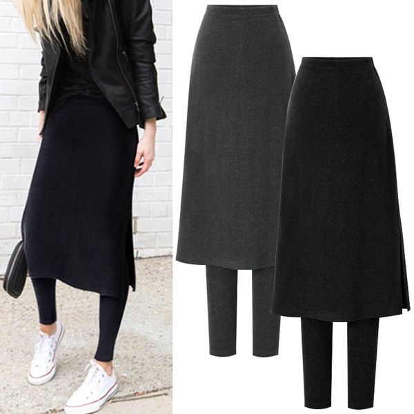 

trousers women winter warm and velvet pants women thickening splice leggings wear fake two culottes pantalon femme#guahao, Black;white