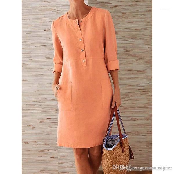 

круглый вырез свободные женские платья модельер панелями женская одежда с пуговицами весна чистый цвет дамы платье повседневное, Black;gray