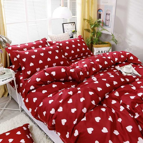

4pcs/set red full of love printing bedding set bed linings duvet cover bed sheet pillowcases cover set