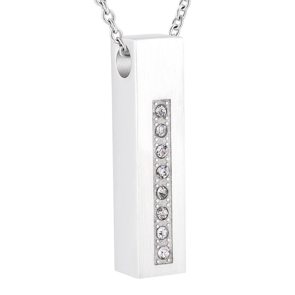 

zzl103 clear stones inlay bar cremation necklace hold loved ones ashes funeral urn casket for men women, Silver