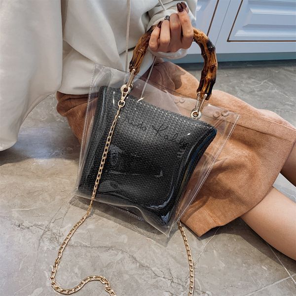 

jiulin 2019 new korean version of transparent hand bill of lading shoulder bucket bag chic fashion girl messenger bag