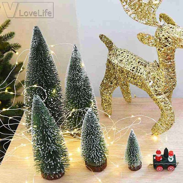 

5pcs small diy christmas tree 8.5cm fake pine tree mini sisal bottle brush christmas santa snow frost village house