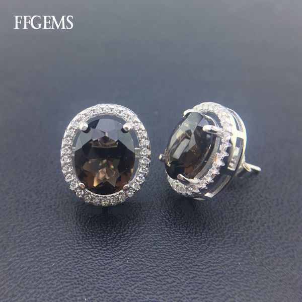 

ffgems elegant 925 silver sterling natural smoky quartz earring fine jewelry for women wedding party gift wholesale, Golden;silver