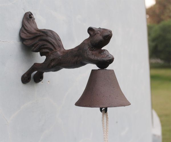 Squirrel Door Bell Wrought Iron Wall Mounted Welcome Dinner Bell