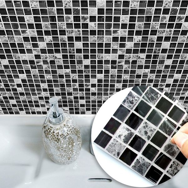 

black and white mosaic tile stickers kitchen bathroom floor wall decoration