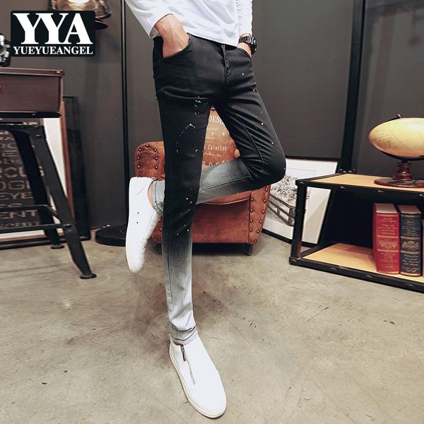 

new summer brand jeans men fashion 2019 patchwork color slim fit skinny jeans men casual black denim pencil pants male trousers, Blue