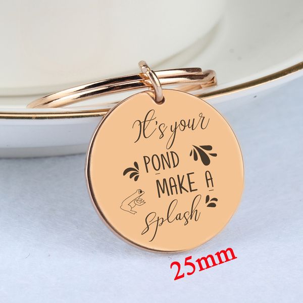 

trendy round keychain it's your pond make a splash stick figure frog inspirational keyfobs frog charm jewelry, Silver