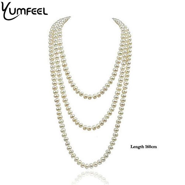 

yumfeel 10-10.5mm knotted natural freshwater pearl necklace 62" gifts for mother's day ing, Silver