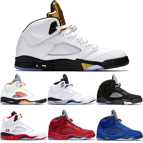 

mens 5s international flight basketball shoes blue red suede white cement og metallic black fire red sport sneaker size 41-47