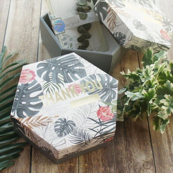 

5pcs gold thank you tropical plants paper box as macaron chocolate wedding christmas birthday party gifts packaging