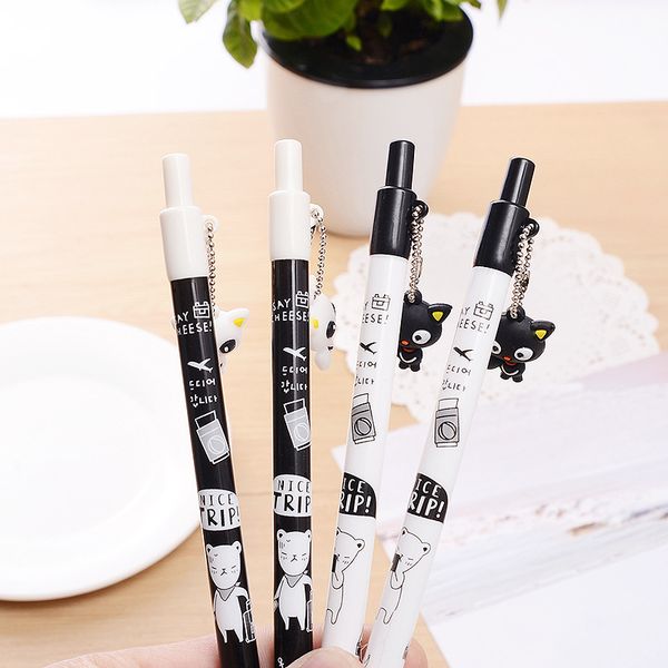 

kawaii black white cat pendant automatic mechanical pencil cute kids student school office writing pencils supply stationery, Blue;orange