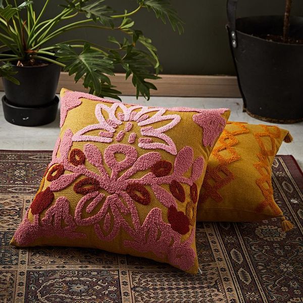 Floral Embroidery Throw Pillow Case 45x45cm Decorative Accent