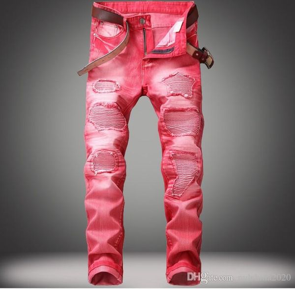

fashion designer ripped vintage patchwork mens designer biker denim slim fit washed destroyed biker cowboy famous trousers 2889, Blue