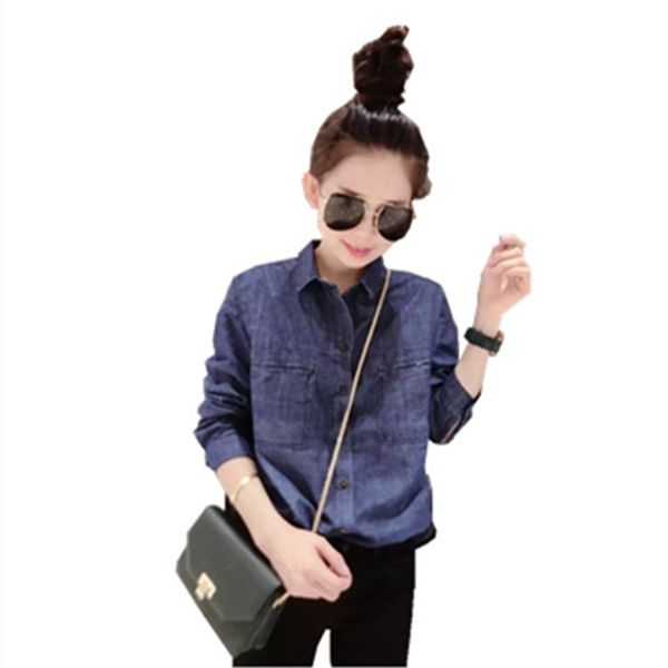 

new casual fashion washed denim shirt solid color women's long-sleeved mid-length shirt women's tide sry xsq, White