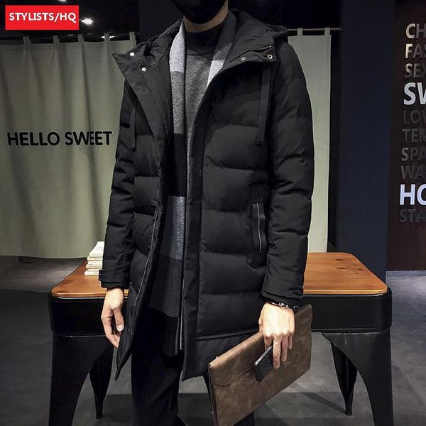 

2018 winter new style cotton-padded clothes men's middle long coat youth fashion man slim fit hooded down jacket cotton-padded c, Blue;black