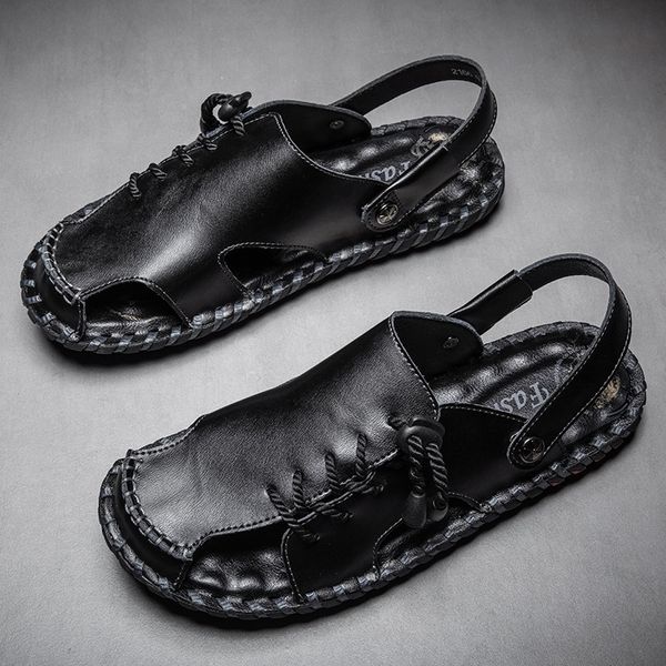 

slides sport work mens trekking outdoor hollow slide vietnam beach hole athletic waterproof mens flops korean safety water 2020, Black