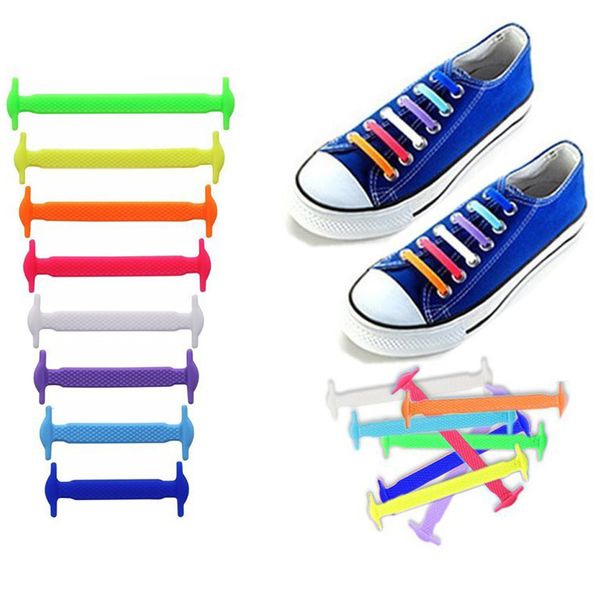 

16 pieces/lot elastic silicone shoelaces for shoes no tie silicone shoelace magical special shoelace for all sneakers, Black