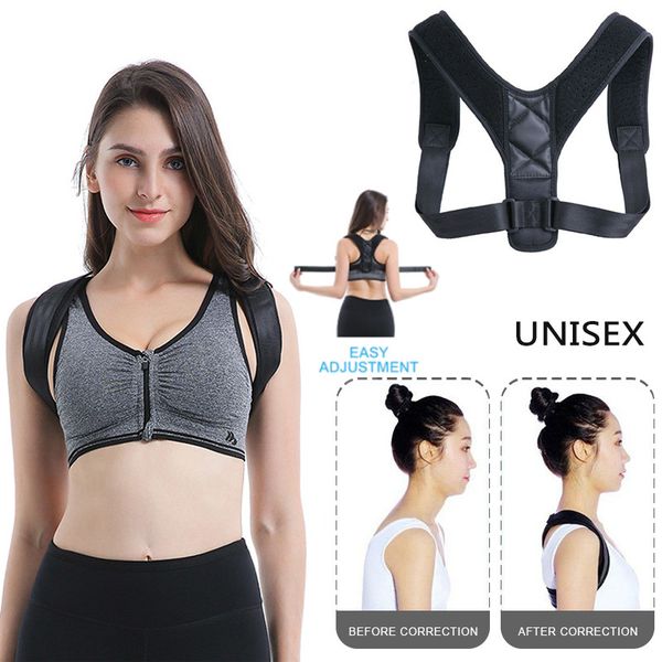 

stayheals brace support belt adjustable back posture corrector clavicle spine back shoulder lumbar posture correction, Black;blue