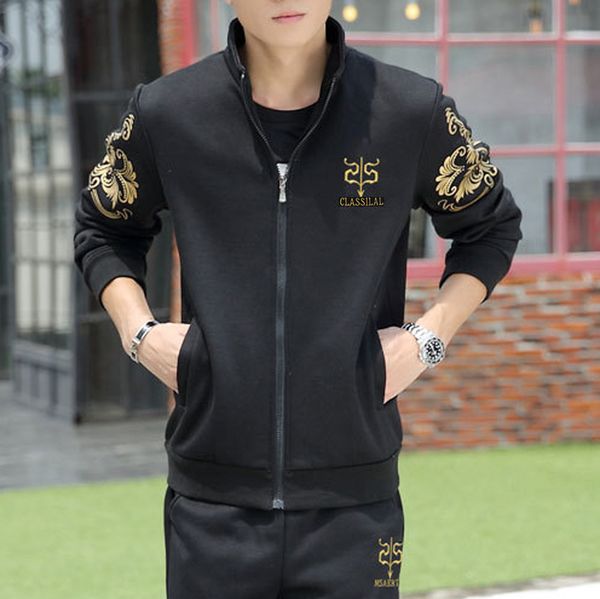 

2019 men sportswear hoodies set spring suit clothes tracksuits male sweatshirts coats track suits joggers plus size autumn, Black;blue