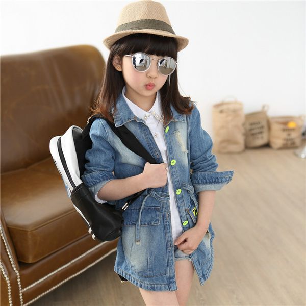 

2018 children clothing denim coat for girls jackets autumn & spring outwear kids clothes baby girl outfits 4-10 years old, Blue;gray