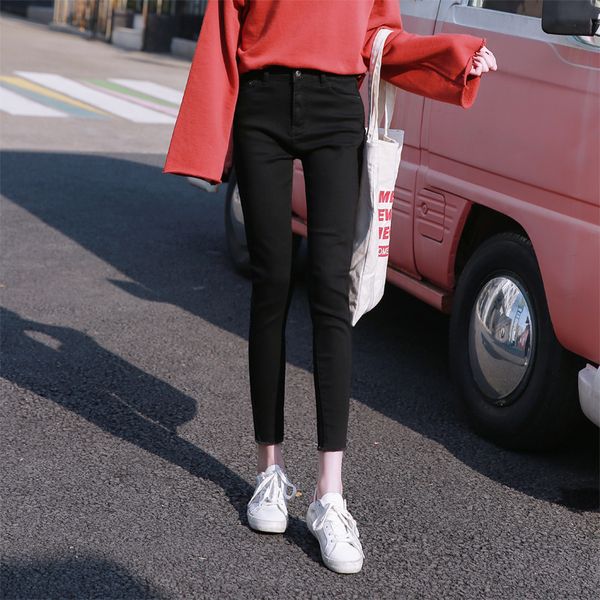 

autumn and winter new dark high waist stretch trousers women's slim feet trousers, Black;white