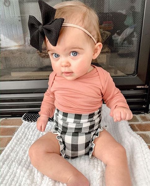 

девушки 2pcs одежда set o-образным вырезом с длинным рукавом romper top + плед донные шорты симпатичные новорожденных костюмы летние костюмы, White