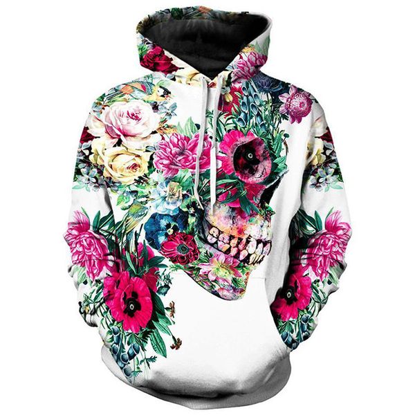 

scary halloween men hoodie winter drawstring horror skull 3d print hip hop white hooded sweatshirt pullovers clothing, Black