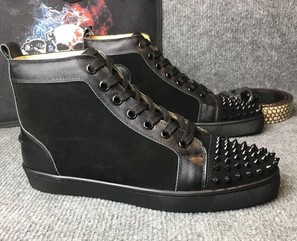 

2019 new mens casual shoes with spikes rhinestone red bottom multi colorful high lace-up luxury new flats sneaker fashion c13, Black