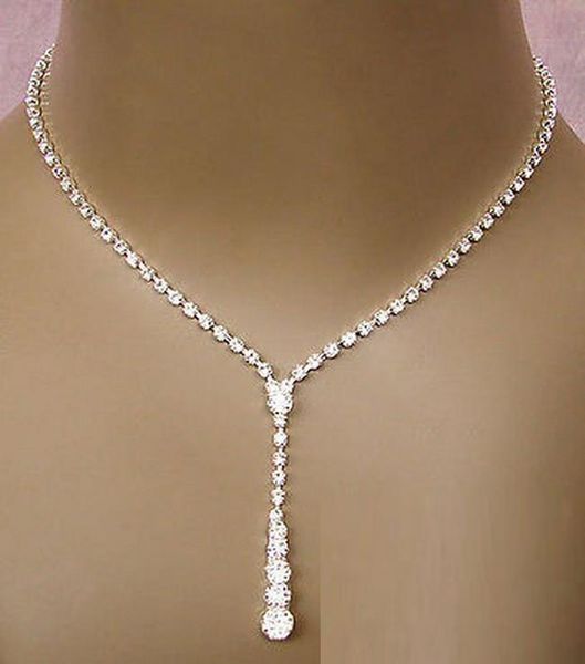 

new bling crystal bridal jewelry set silver plated necklace diamond earrings wedding jewellery sets for bride bridesmaids women accessories, White