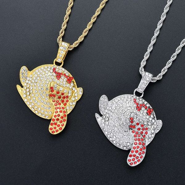 

hip hop tongue guy diamonds pendant necklaces for men women luxury diamonds cartoon pendants alloy rhinestone necklace gold silver jewelry