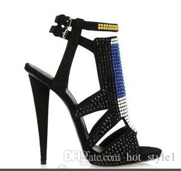 

new style woman fashion word with street beat hollow color rhinestone nightclub catwalk dance shoes high heel stiletto open toe female shoes, Black