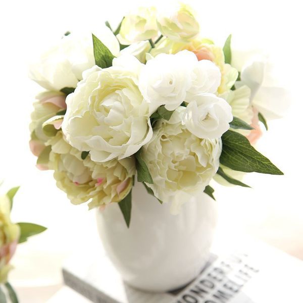 

silk peony bouquet accessories wedding party scrapbook fake plants diy pompons artificial roses flowers home decoration