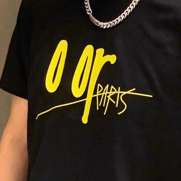 

20ss yellow logo letter printed tee high end casual simple solid t-shirt summer short sleeves high street men women tee breathable hfymtx804, White;black