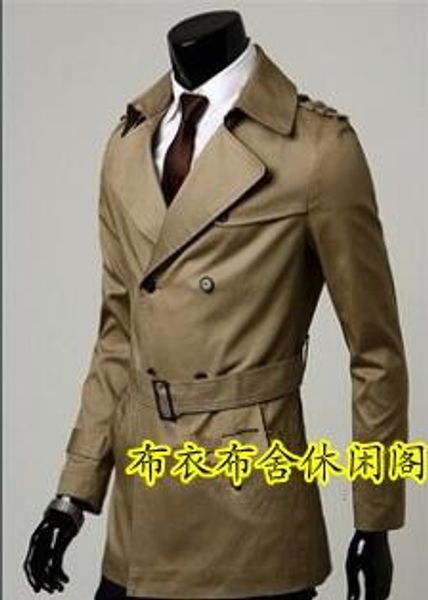 

fashion casual slim double breasted trench coat men overcoat long sleeve mens clothing business outerwear casaco masculino, Tan;black