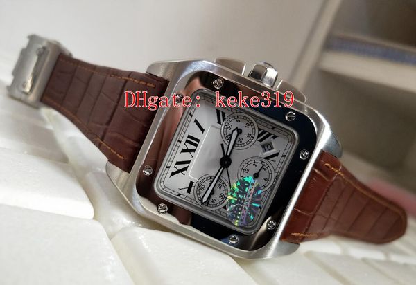 

excellent edition 43mm san100 leather strap stainless steelrectangular frame black dial roman numeral belt automatic men watch watches, Slivery;brown