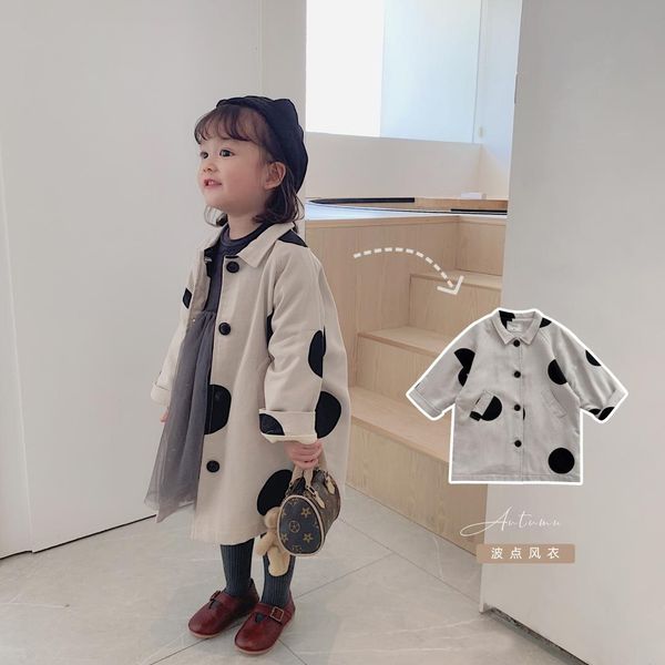 

2019 children autumn and winter cardigan jacket boy girl lapel long sleeve polka dot windbreaker, Blue;gray