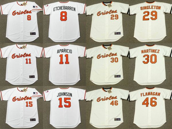 

baltimores 8 andy etchebarren 11 luis aparicio 15 davey johnson 15 davey johnson 19 dave mcnally 29 ken singleton throwback baseball jersey, Black