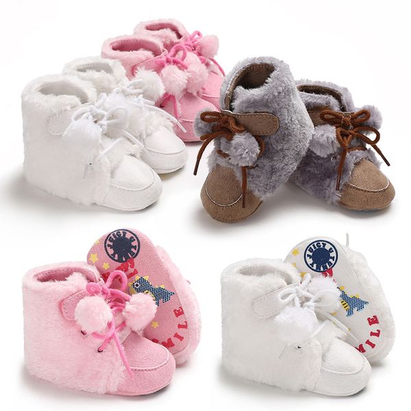 

winter newborn baby boots baby girl boy boots toddler snow velvet warm soft soles non-slip children' cotton-pa, Black;grey