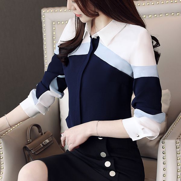 

womens and blouses 2019 chiffon blouse shirts women long sleeve ladies button spliced office lady plus size, White