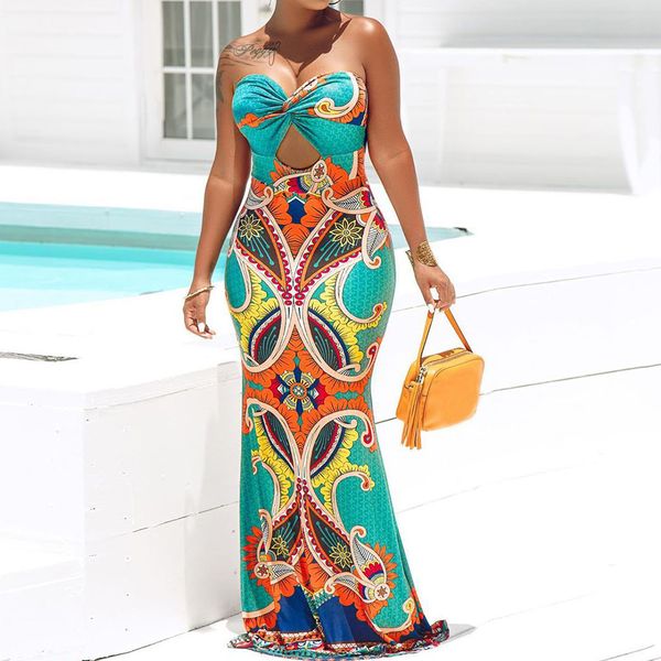 

без бретелек лета женщин длинные mermaid платья sexy backless printed званый ужин платья мантия 2020 african vintage maxi vestiods, Black;pink