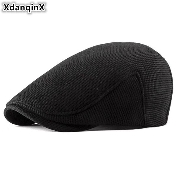 

xdanqinx winter retro men's knit hat velvet warm berets for men women adjustable size simple vintage women's snapback tongue cap, Blue;gray