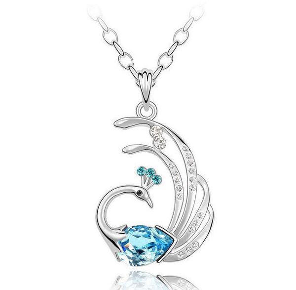 

jrl огонь феникс ожерелье австрийских кристаллов павлин ожерелье кристалл кулон ожерелья длинный свитер цвет вспышки новый fasion k3606, Silver