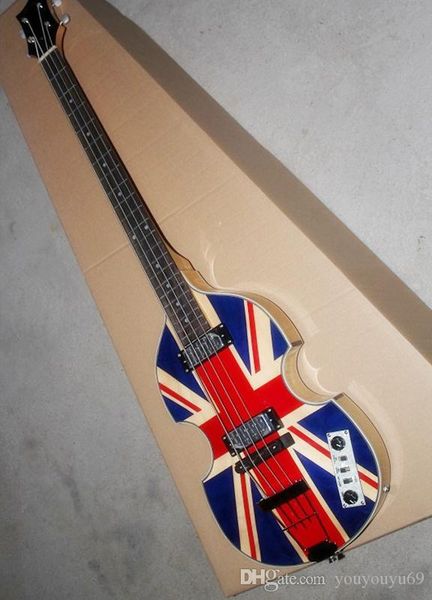 

flag pattern 4 string electric bass guitar with , 22 frets, mahogany range, hollow body, custom service