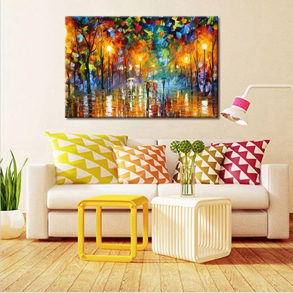 

modern abstract hand painted oil paintings rain street tree lamp landscape painting on canvas wall art wall pictures for home