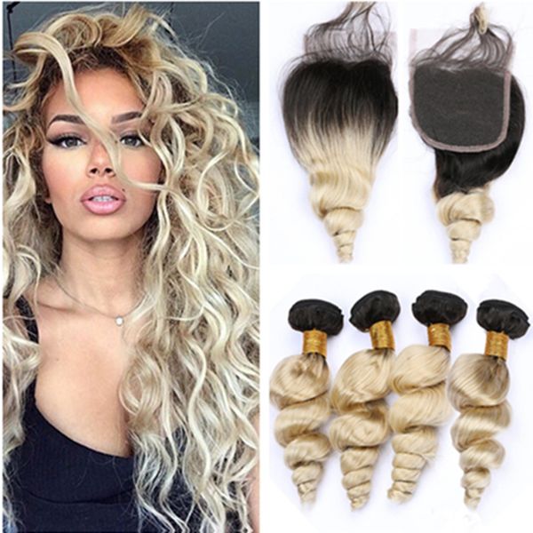 1b 613 Blonde Ombre Loose Wave Peruvian Human Hair 4bundles With