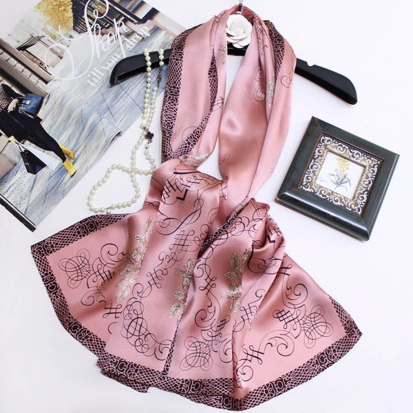 

100% size silk real scarves muffler scarf print elegant long female luxury lady's scarves female fashion brand designer shawls rose wra, White;black