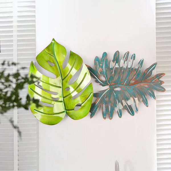 

american wrought iron leaf wall hanging crafts decoration home livingroom corridor l wall sticker metal mural ornaments art